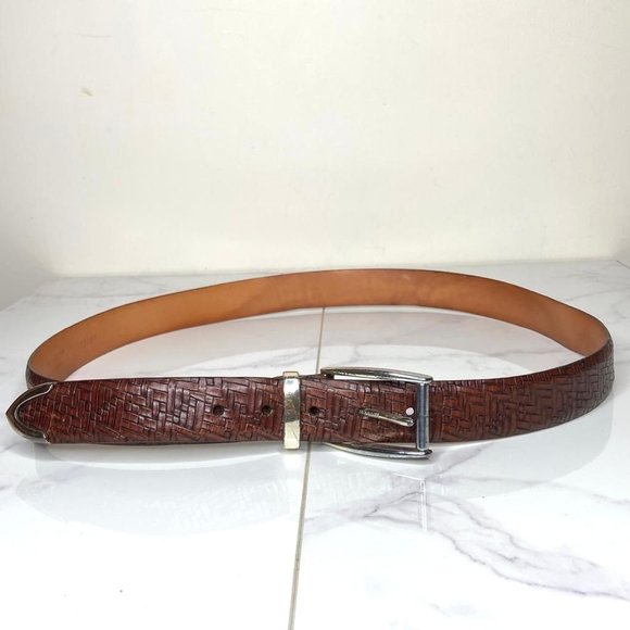 MARTIN DINGMAN Brown Treccia Alligator Embossed Calfskin & Silver Belt 95 38 - Picture 1 of 11